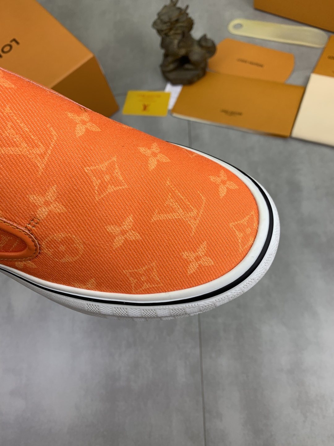 Louis Vuitton Orange Patterned Slip-On Shoes